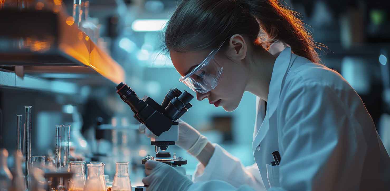 Estudante de Farmácia em laboratório de manipulação