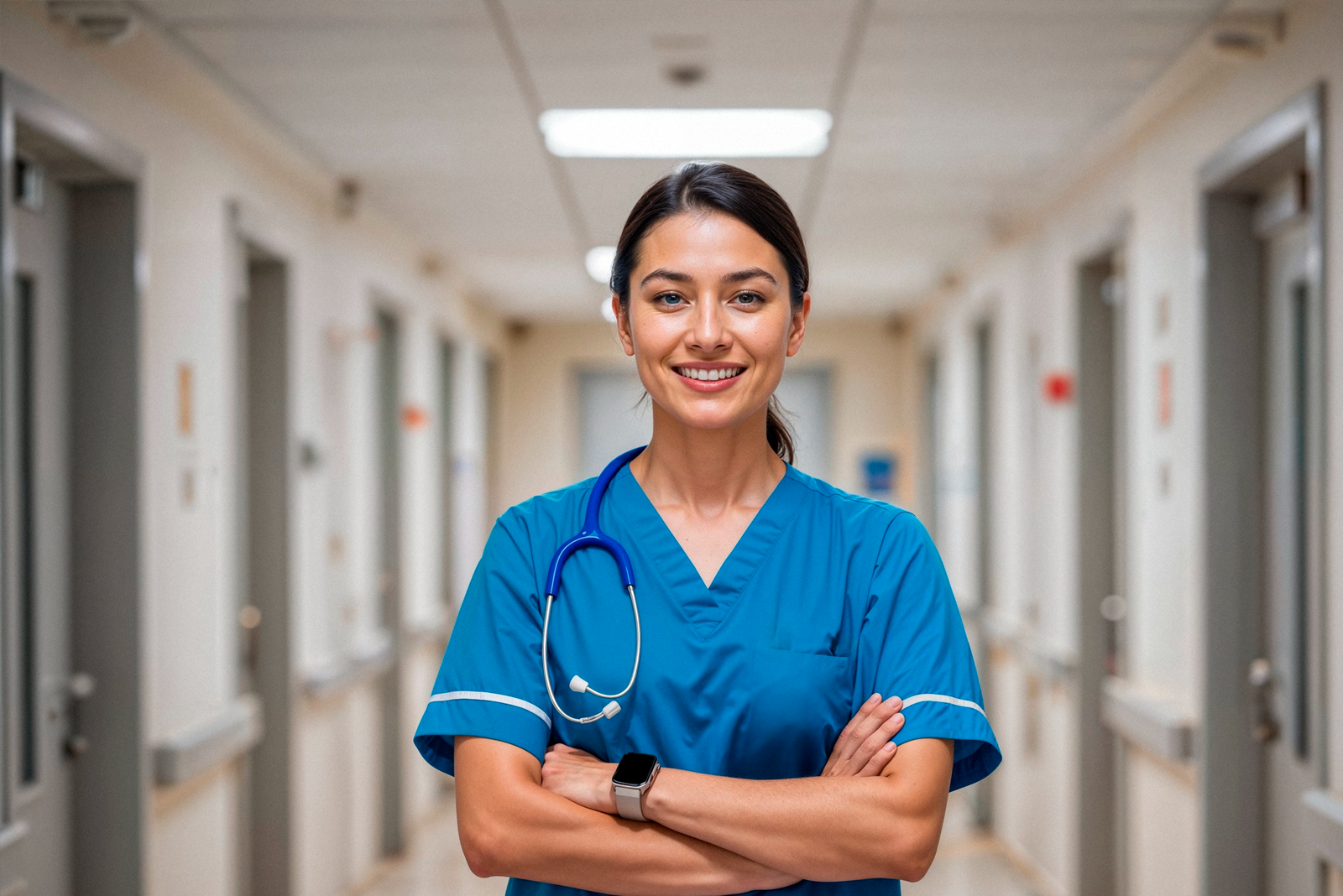 Aluna de Enfermagem em prática de laboratório