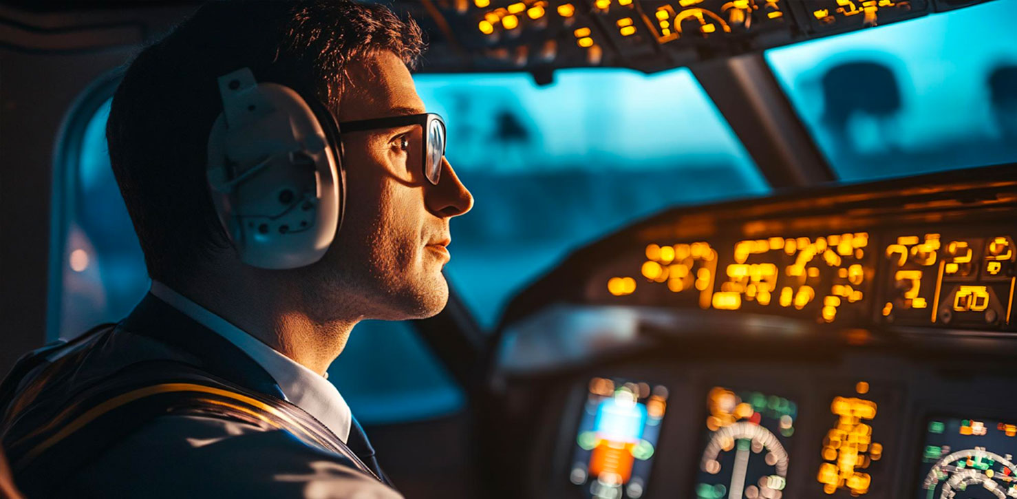 Piloto em cabine de aeronave durante instrução